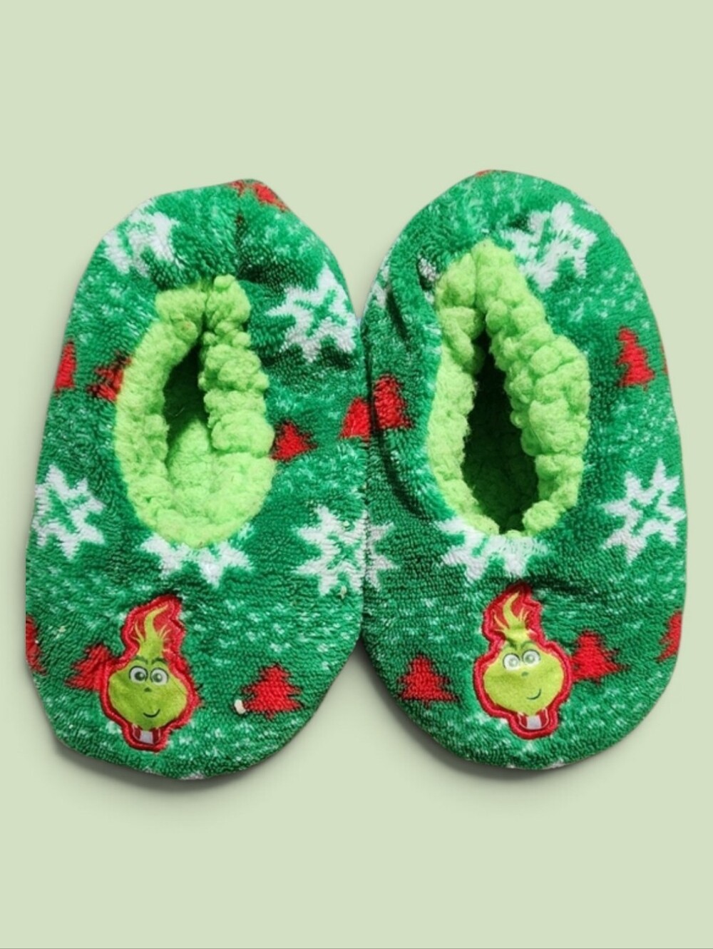 Kids Plush Green Holiday Slipper Socks with GRINCH